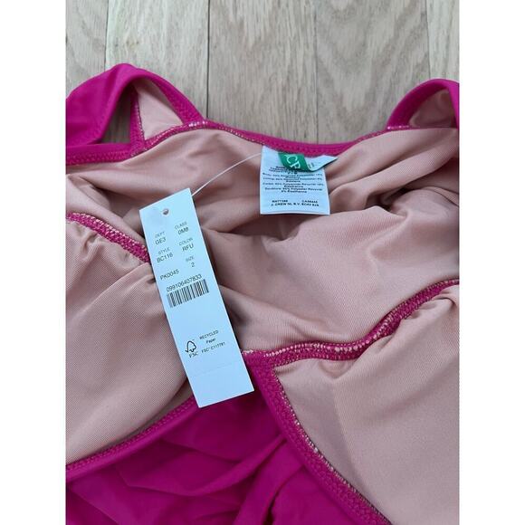 NWT J. Crew Ruched V-Neck One Piece Pink Radiant Fuchsia Women's Swimsuit Sz 2 - Picture 5 of 8